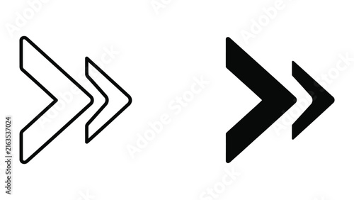 Double chevron arrow icons in outline and solid black styles for pagination and navigation design