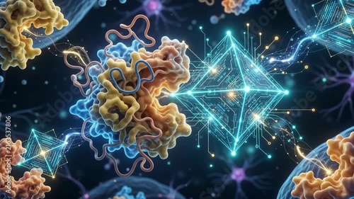Personalized medicine protein molecule network ai digital biotechnology precise therapy glowing data visualization abstract science