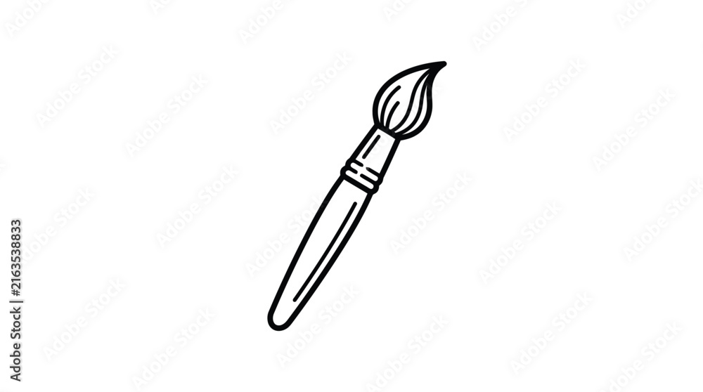 Obraz premium Paintbrush icon featuring clean black line art style isolated on white background for creative design projects and artistic studio branding elements with simple minimalist vector graphic