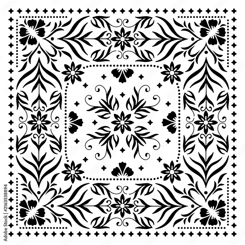 Fototapeta premium bandana, scarf, floral, rose, white, pattern, fabric, cotton, textile, handkerchief, square, vintage, botanical, flower,