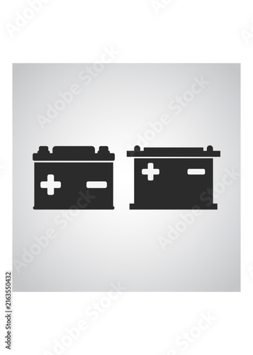 Black car battery icons with positive and negative polarity symbols isolated on background for automotive service and vehicle power supply design.