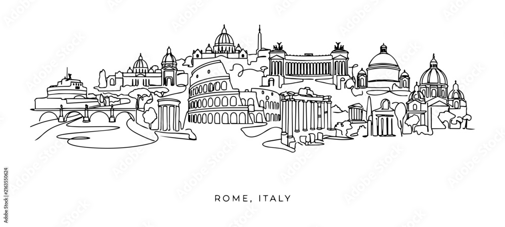 Fototapeta premium Rome Italy City Skyline Continuous Single Line Art Vector Illustration