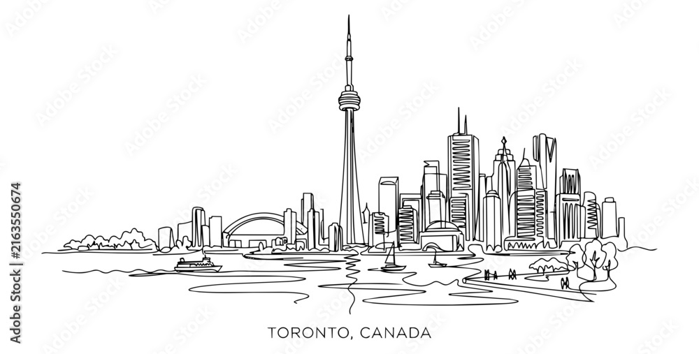 Fototapeta premium Toronto Canada City Skyline Continuous Single Line Art Vector Illustration