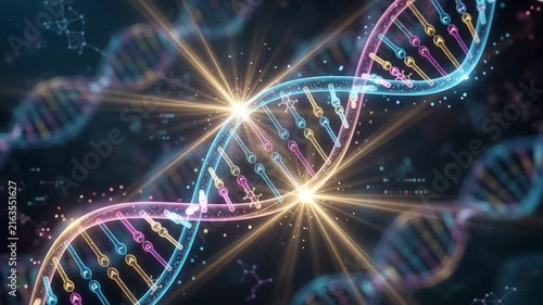 Dna helix genetic molecule science medicine ai glow reveals personalized healthcare genome research with luminous biotechnology insight