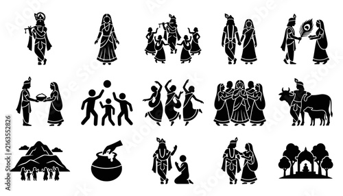 Canvas Print Krishna and radha icons set