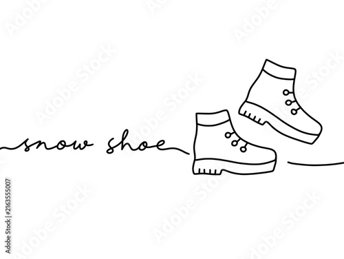 Minimalist line art of snow boots with handwritten text
