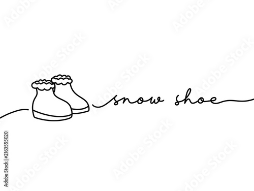 Minimalist line art of snow boots with handwritten text