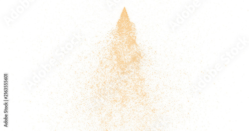 Glittering gold particle trails flying in black background. Sparkling light streaks glow dust effect. 3D rendering with alpha.