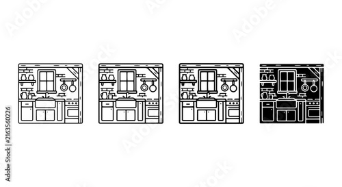 Konstfotografi Vintage General Store Facade Icons, Retro Shop Front Illustrations, Old Town Bui