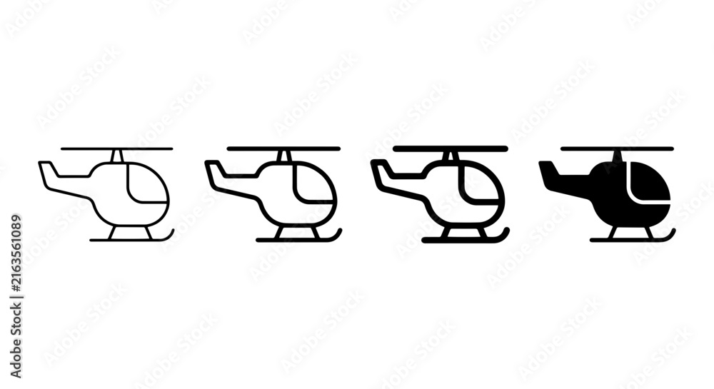 Fototapeta premium Helicopter Icons Set, Vector Graphics, Aviation Symbols, Transportation Icons, Simple Outline and Silhouette