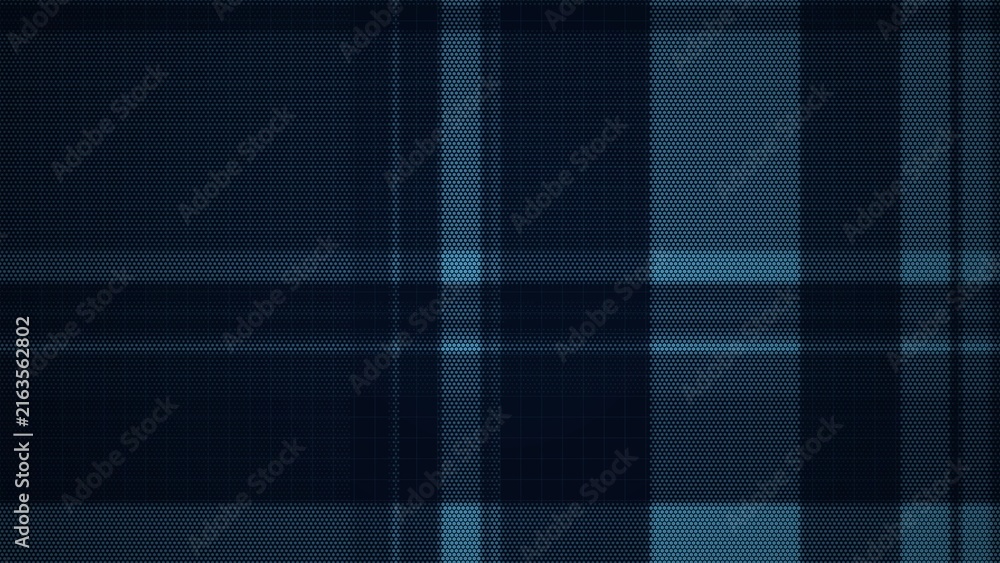 Dark blue tartan pattern with halftone dots design for textile wallpaper.