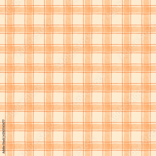 Soft peach gingham seamless pattern with vintage textile texture