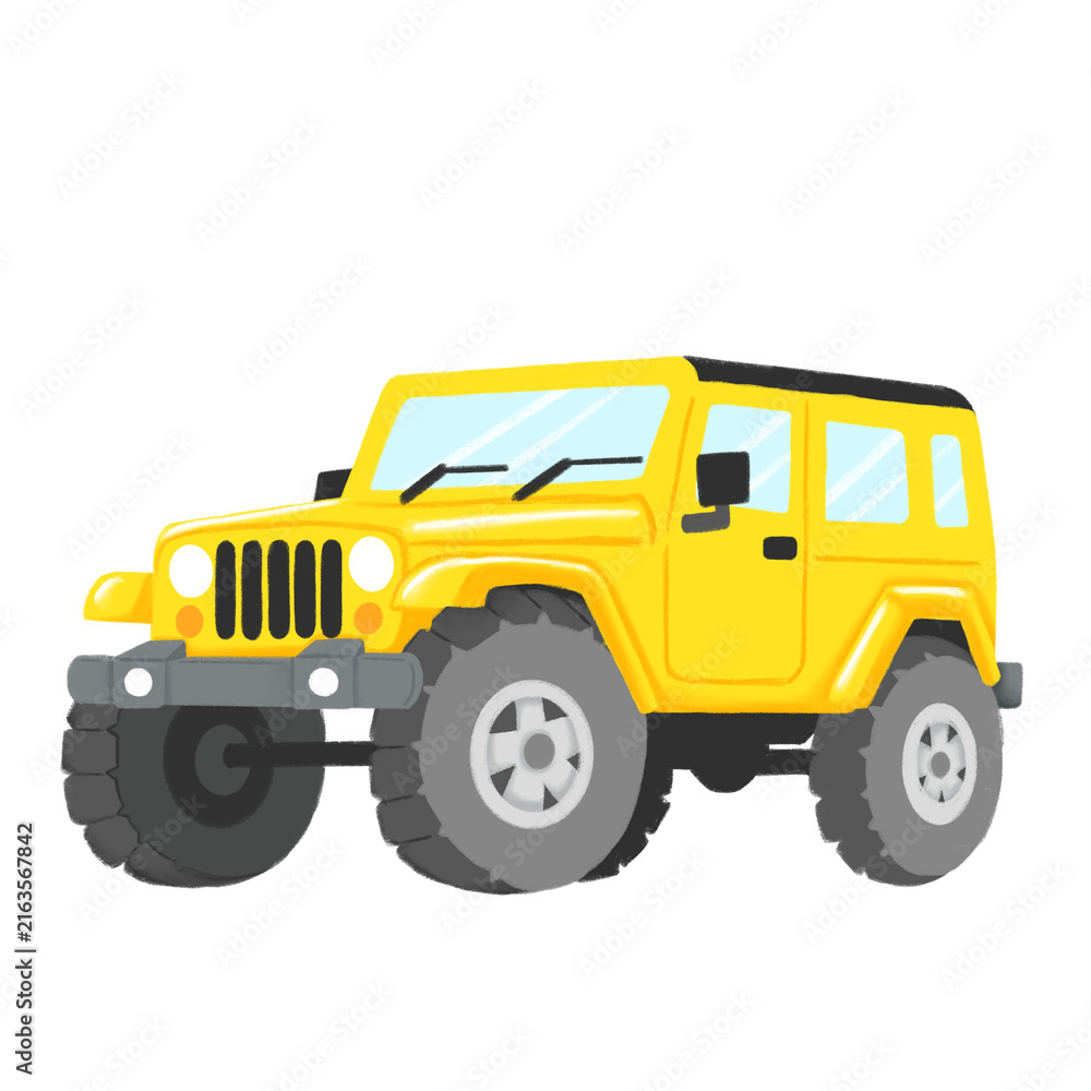Obraz premium Hand Drawn Yellow Off Road Vehicle Isolated on Transparent Background