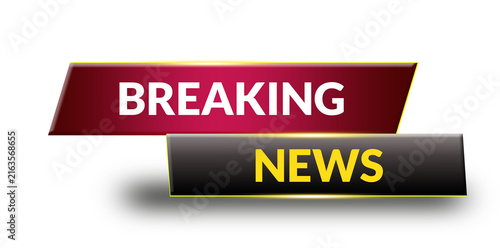 Red and Black Gradient Breaking News Banner with Shadow and Yellow Light Effect, Modern Red Black Breaking News Banner with Dramatic Shadow and Yellow Glow