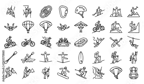 Fotografie Extreme Sports Outdoor Adventure Rock Climbing Surfing Skydiving Line Vector Ico