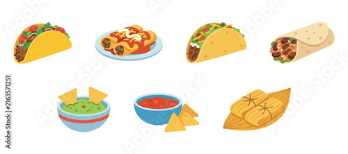cartoon mexican food menu set