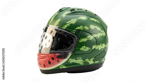 Watermelon pattern motorcycle helmet isolated on white background showing creative graphic custom design protective headgear