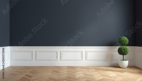 Dark empty room interior. 3D rendering