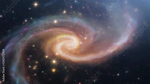 Radiant spiral galaxy spinning in deep space video footage showcasing bright star clusters and cosmic nebula
