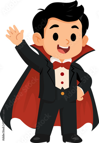 Cuadro en lienzo Animated cute vampire character in a black suit and red cape, perfect for halloweenthemed designs and childrens illustrations