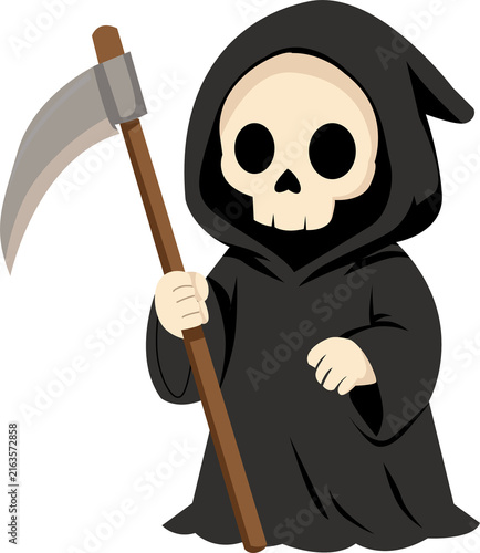 фотографія Grim reaper with scythe staff on white background for halloween designs, spooky themes, or dark fantasy illustrations and concepts