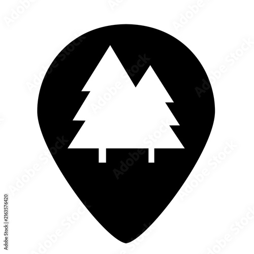 Obraz na plátne camping location pin with cedar tree icon isolated on white, forest logo concept