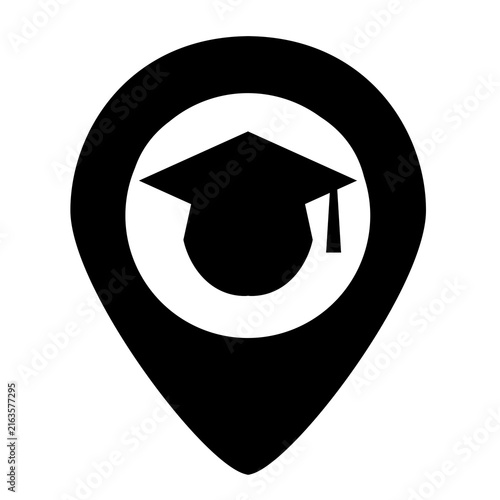 Obraz na plátně university location pin with mortarboard, graduation hat icon isolated on white,