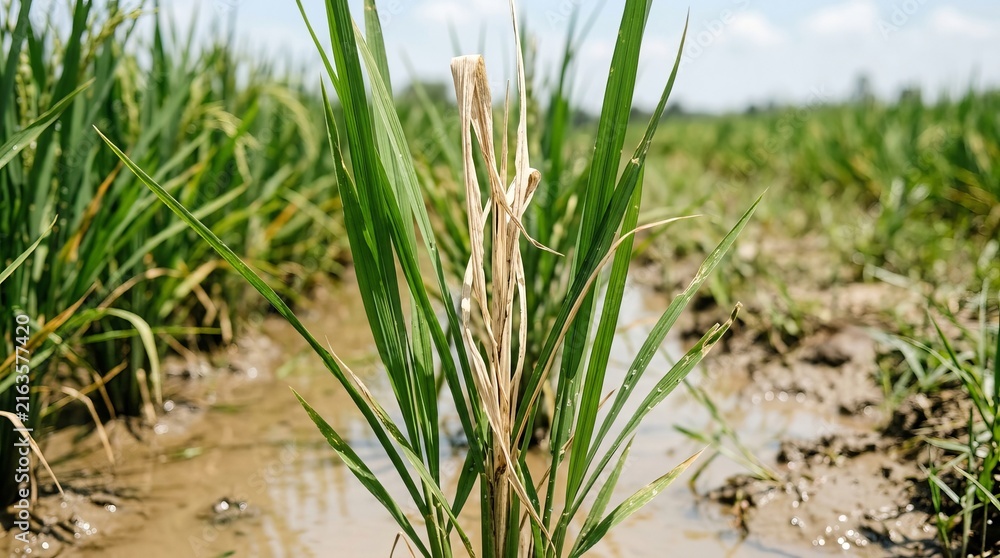 Obraz premium Rice Crop Pest Damage and Disease Infestation in Asian Paddy Fields