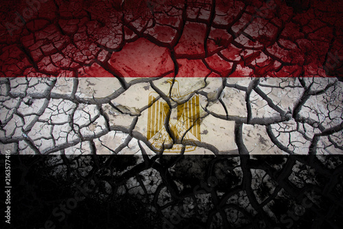 Egypt Flag on Cracked Dry Soil - Drought and Environmental Crisis Concept