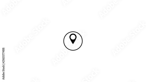 Minimalist black and white location pin icon inside a circle, map pointer symbol concept