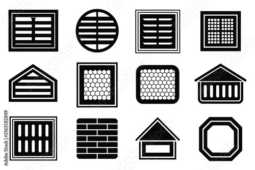 Set of ventilation grille icons air vents louvers and duct covers
