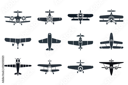 Set of vintage airplane icons Collection of retro aircraft silhouettes for aviation design