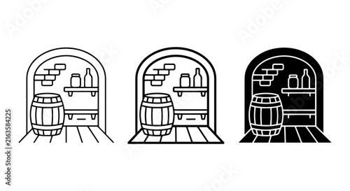 Vintage Barrel Cellar Icons, Set of 3, Rustic Storage & Beverage Display