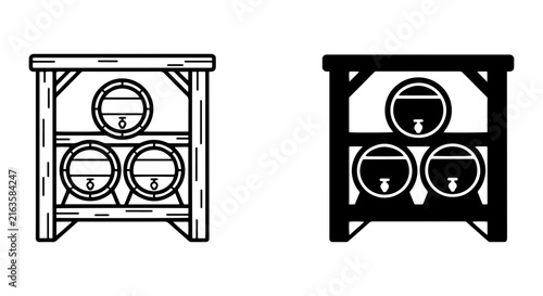 Wooden Barrel Rack Storage, Vintage Alcohol Beverage Casks, Rustic Storage Solutions, Vector Icons