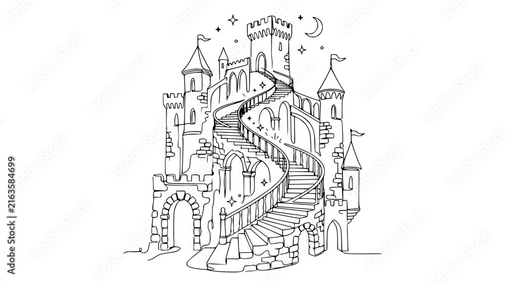 Fototapeta premium Fairytale Castle Staircase Illustration - Fantasy Architecture