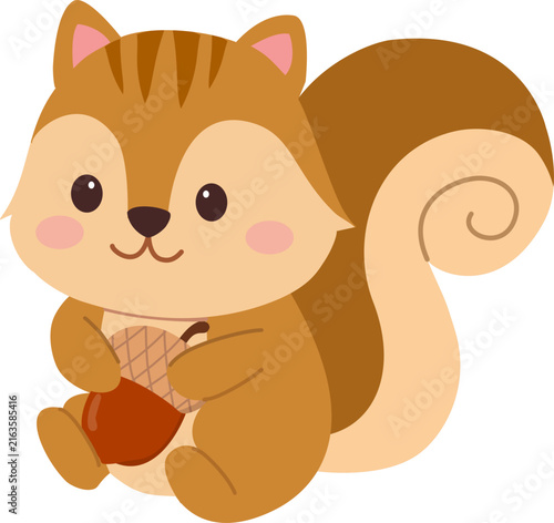 Cute Kawaii Squirrel Holding an Acorn Autumn Woodland Animal Illustration