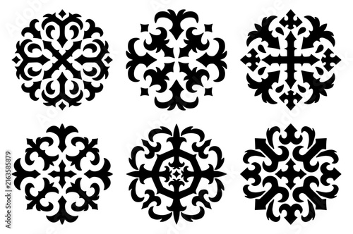 mandala, ornament, ornamental, decorative, motif, emblem, icon, symbol, set, collection, Kazakh,