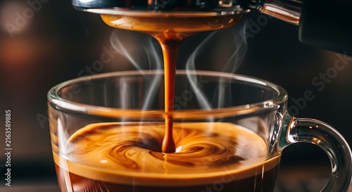Pouring Rich Espresso Into Clear Glass Cup