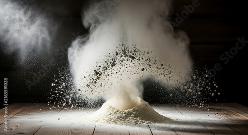 Powdered Flour Cloud Burst on Wooden Surface