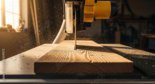 Industrial Woodworking Router in Action on Wooden Plank