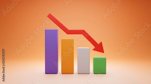 Colorful bar chart illustrates a declining financial performance trend with a noticeable downward direction in data