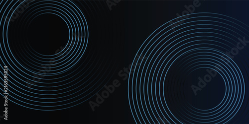 Blue abstract background with glowing circles. Swirl circular lines pattern. Geometric spiral. Twirl element. Modern graphic design. Futuristic technology concept.