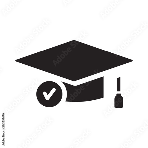 Mastery Graduation Icon Vector – Certified Education, Academic Achievement & Professional Qualification Symbol