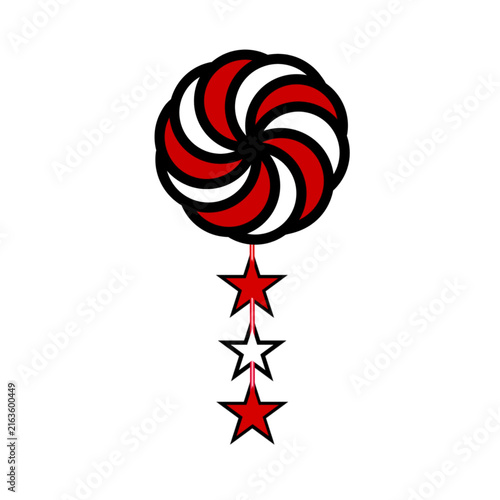 Peppermint pinwheel emblem in red and white. 
