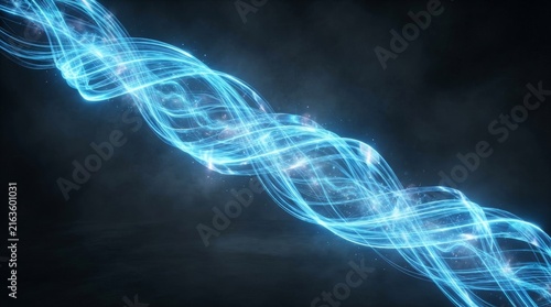 Glowing Blue Abstract Particle Wave Twisting Through Dark Space With Sparkling Light Effects