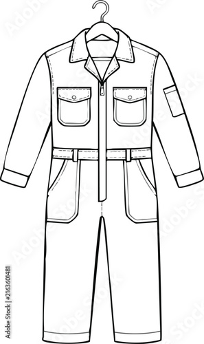 фотографія Professional mechanic coverall hanging on metal hanger isolated on white backgro