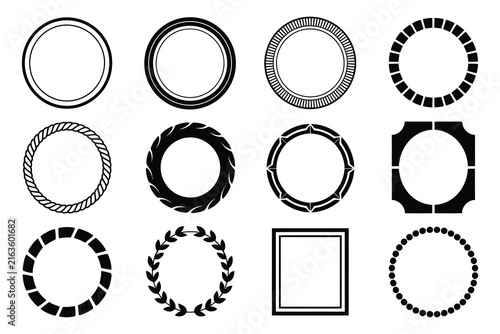 Vintage Round Frame Vector Icons Set with Decorative Geometric Borders
