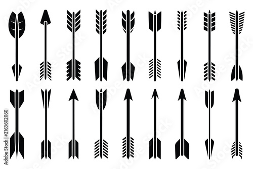 Vintage tribal archer arrow icon set black vector isolated on white background