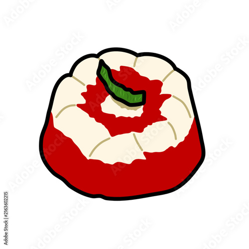 Red and white pudding dessert illustration.