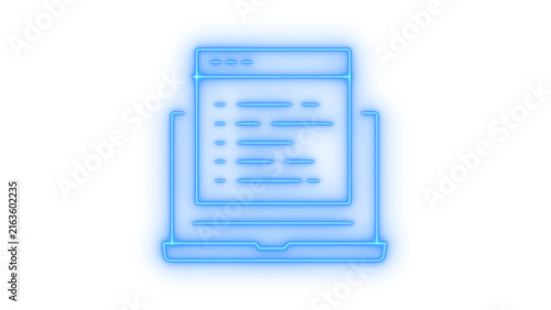 Laptop screen with code developer web browser page colorfull neon icon for programming and software engineering isolated on transparent background modern design